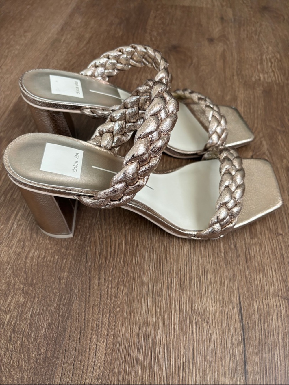 Dolce Vita Paily Metallic Braided Block Heel Mules - Rose Gold